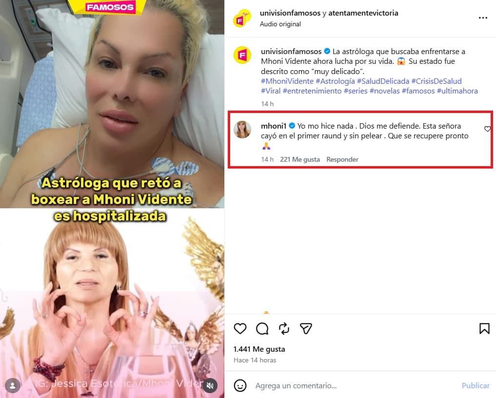 Mhoni Vidente reacciona a hospitalización de Jessica Esotérica.