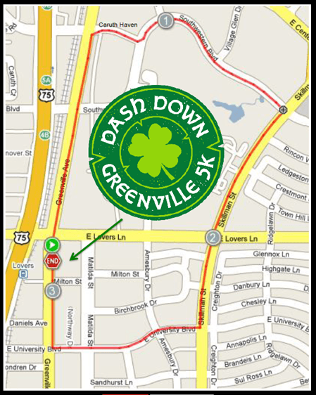 Recorrido para la carrera 5K en el Desfile de San Patricio en Grenville Dallas.