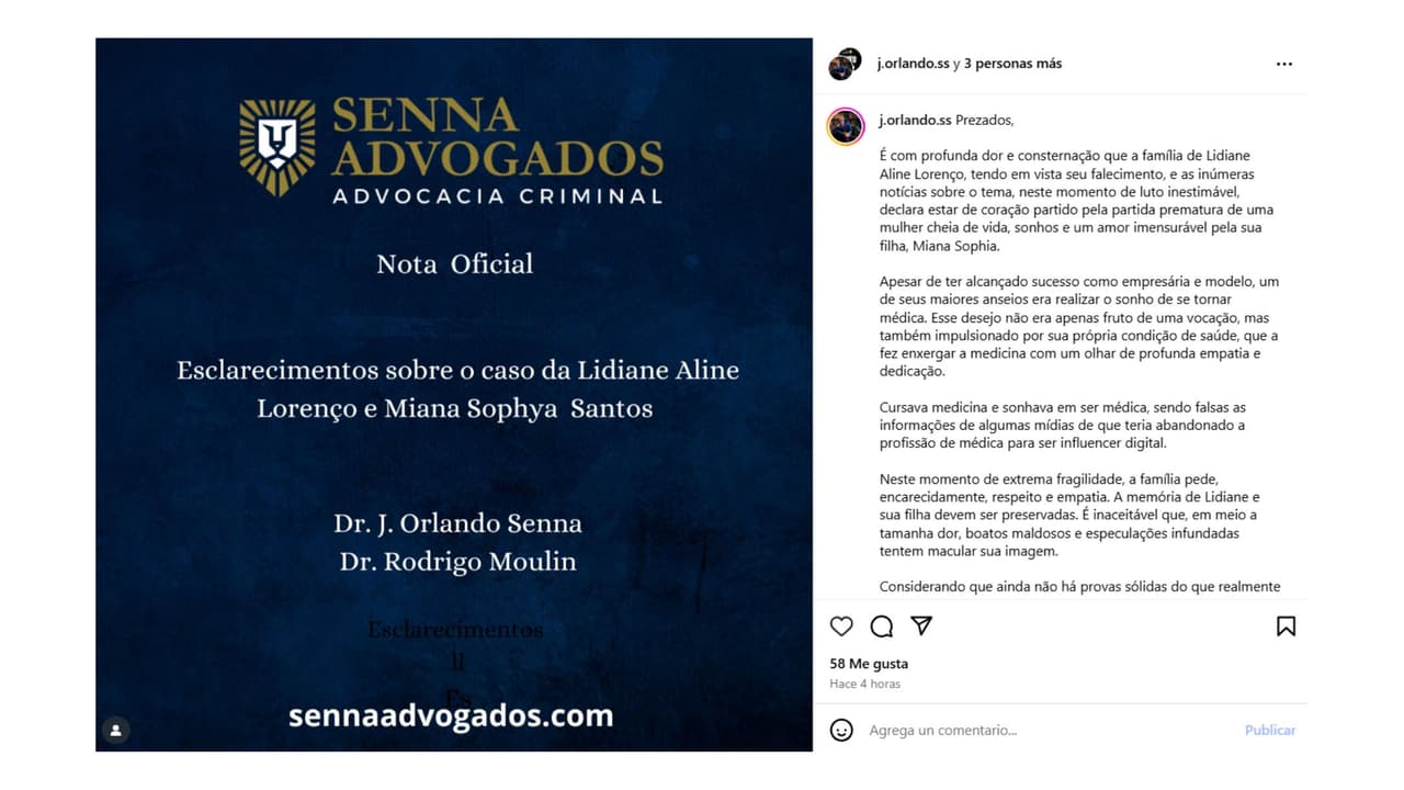 Así se confirmó la muerte de la 'influencer' brasileña Lidiane Aline Lourenço.
