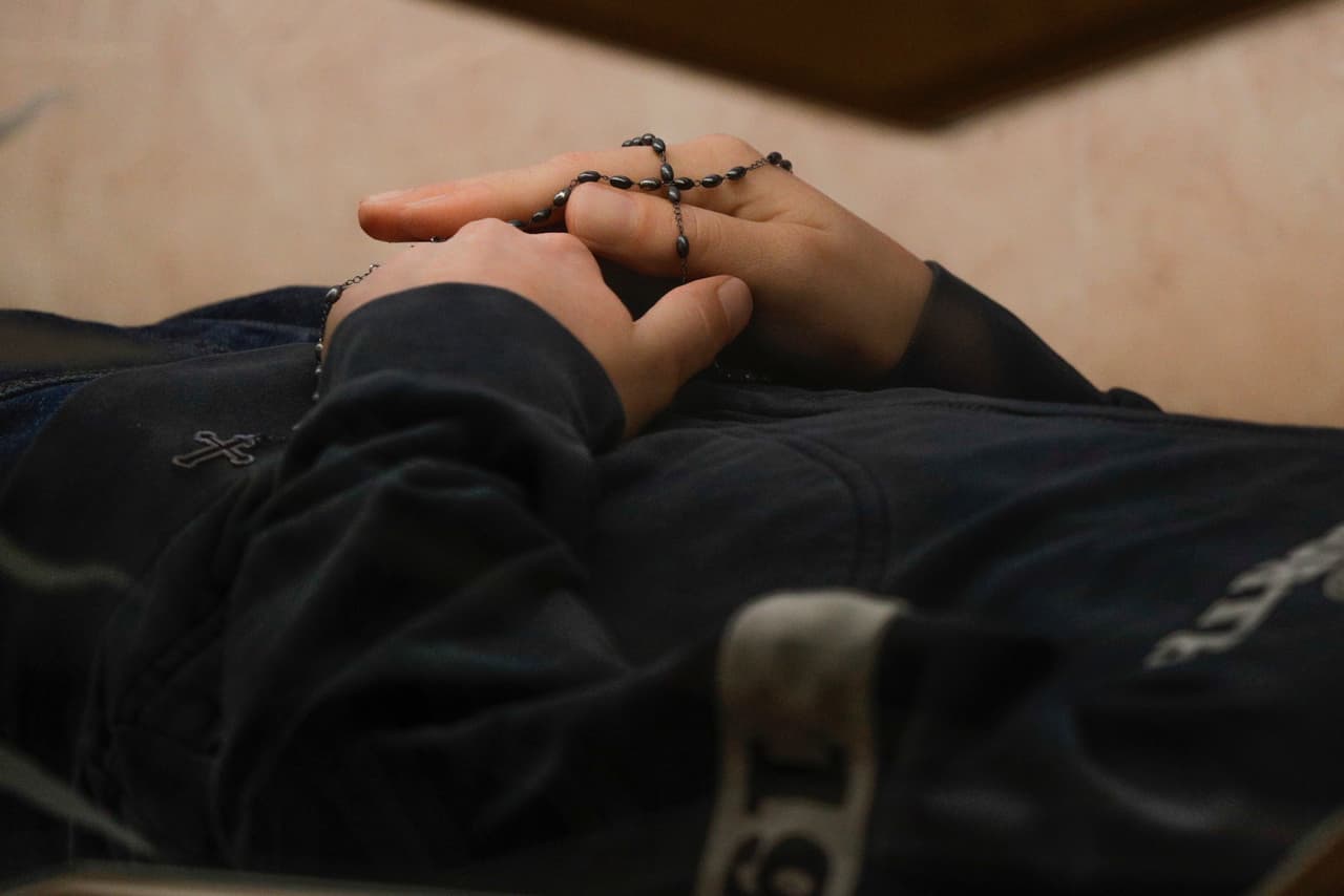 15-year-old Carlo Acutis, an Italian boy who died in 2006 of leukemia, lies in state ahead of being beatified by Cardinal Agostino Vallini, in Assisi, Italy, Saturday, Oct. 10, 2020. (AP Photo/Gregorio Borgia)