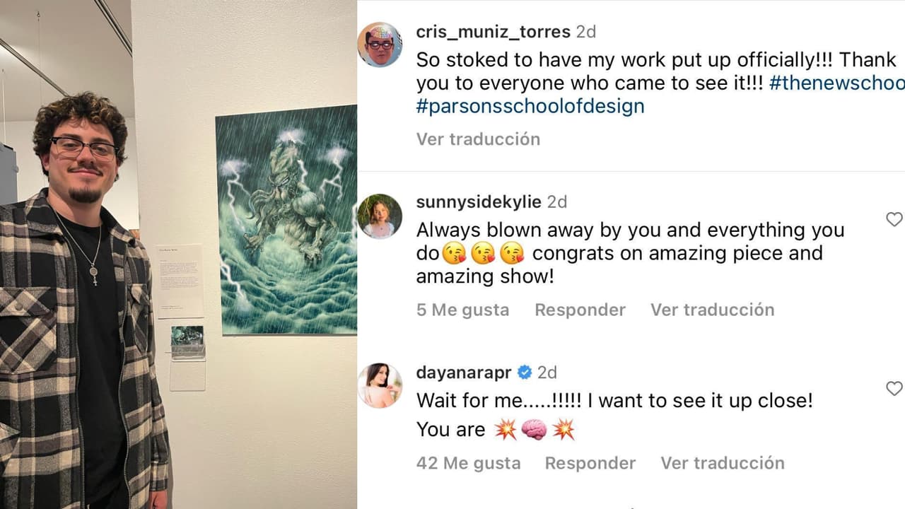 'Cris' Muñiz tuvo su primera exposición oficial como artista de historietas. La novia del joven, Kylie Jane Marco, y su famosa madre, Dayanara Torres, se unieron con estos mensajes para felicitarlo.