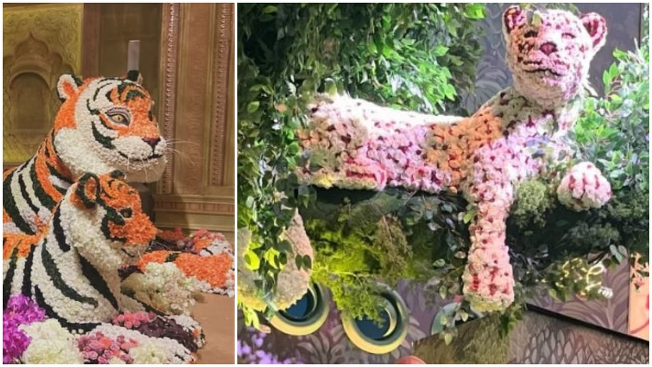 Se hicieron más de 60 esculturas florales para la gran boda de Amant Ambani y Radhika Merchant.