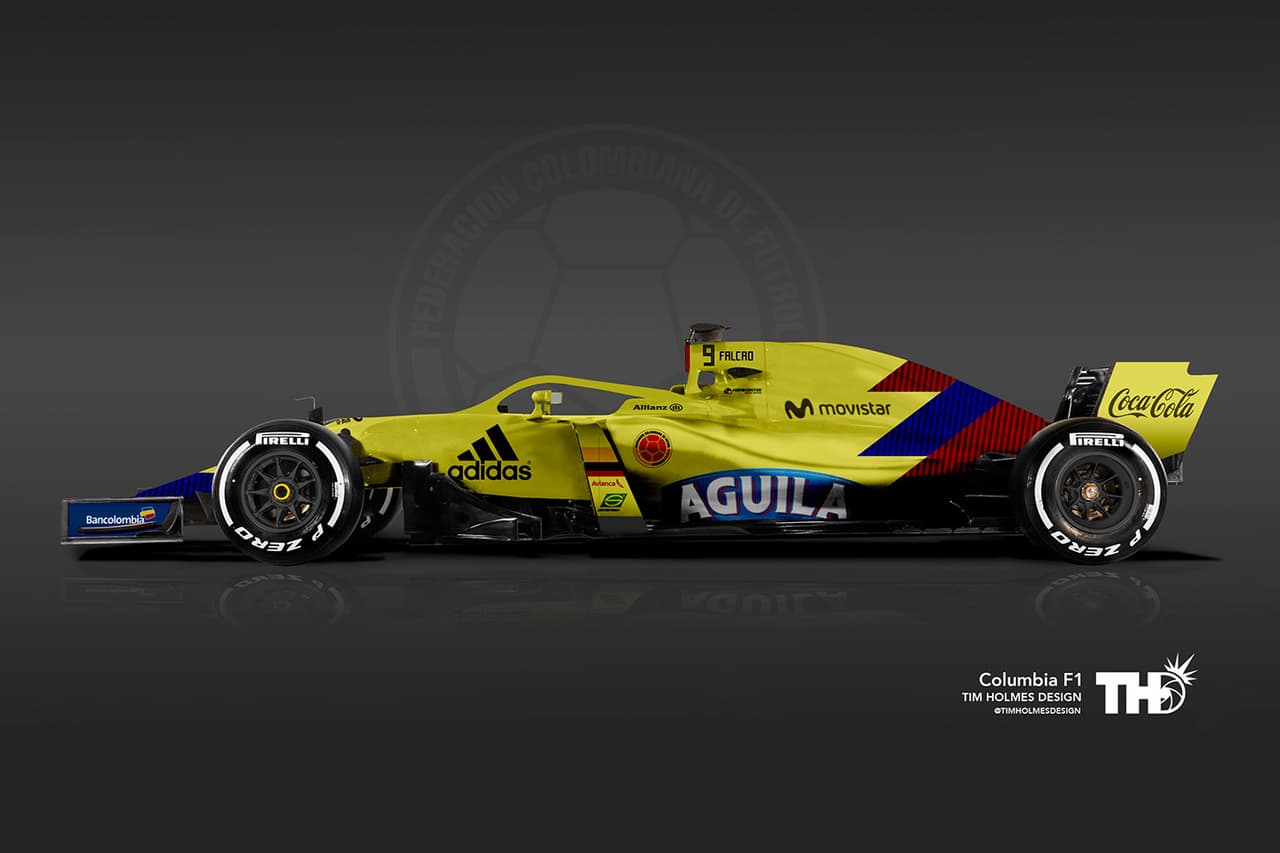 <b>Colombia</b>
<br>Una de las selecciones favoritas dentro del público latino, la cual participa por sexta ocasión en un Mundial. Los colores de su bandera son los protagonistas de este monoplaza.
<br>Jugador: N° 9 Radamel Falcao (delantero)