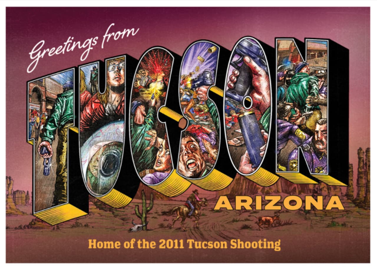 <b>“Saludos desde Tucson, el hogar de la tragedia de Tucson de 2011”</b>. "Más que un problema político es un problema ético y eso lo sabemos ambos bandos", asegura Oliver sobre el tema de las armas en el país. El 8 de noviembre de 2011 “un hombre con una pistola semiautomática mató a 6 personas e hirió a 14, incluido una congresista estadounidense”, se lee en esta postal.