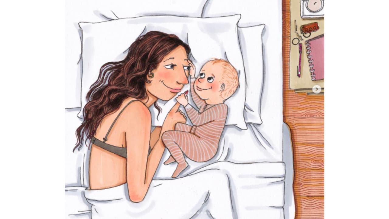 Ilustración de Amanda Oleander sobre la maternidad y la llegada de un nuevo bebé