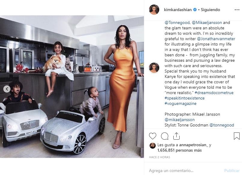 “Estoy increíblemente agradecida con Jonathan Van Meter por ilustrar un pedazo de mi vida de una manera que creo nunca se ha hecho, desde hacer malabares con la familia, mis negocios y hasta perseguir una licenciatura en derecho con tanto cuidado y seriedad”, escribió en su cuenta de Instagram.