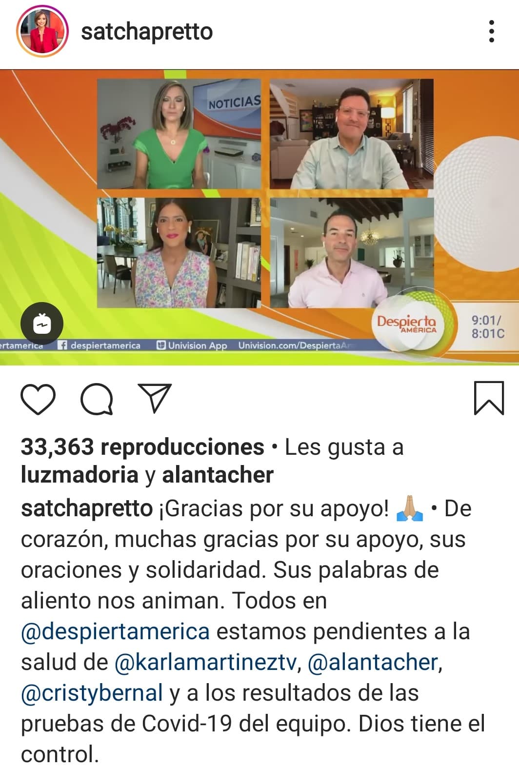 La periodista hondureña ha estado activa en las redes sociales para expresar muestras de afecto a sus seguidores tras la etapa a la que se enfrenta el equipo de Despierta América.