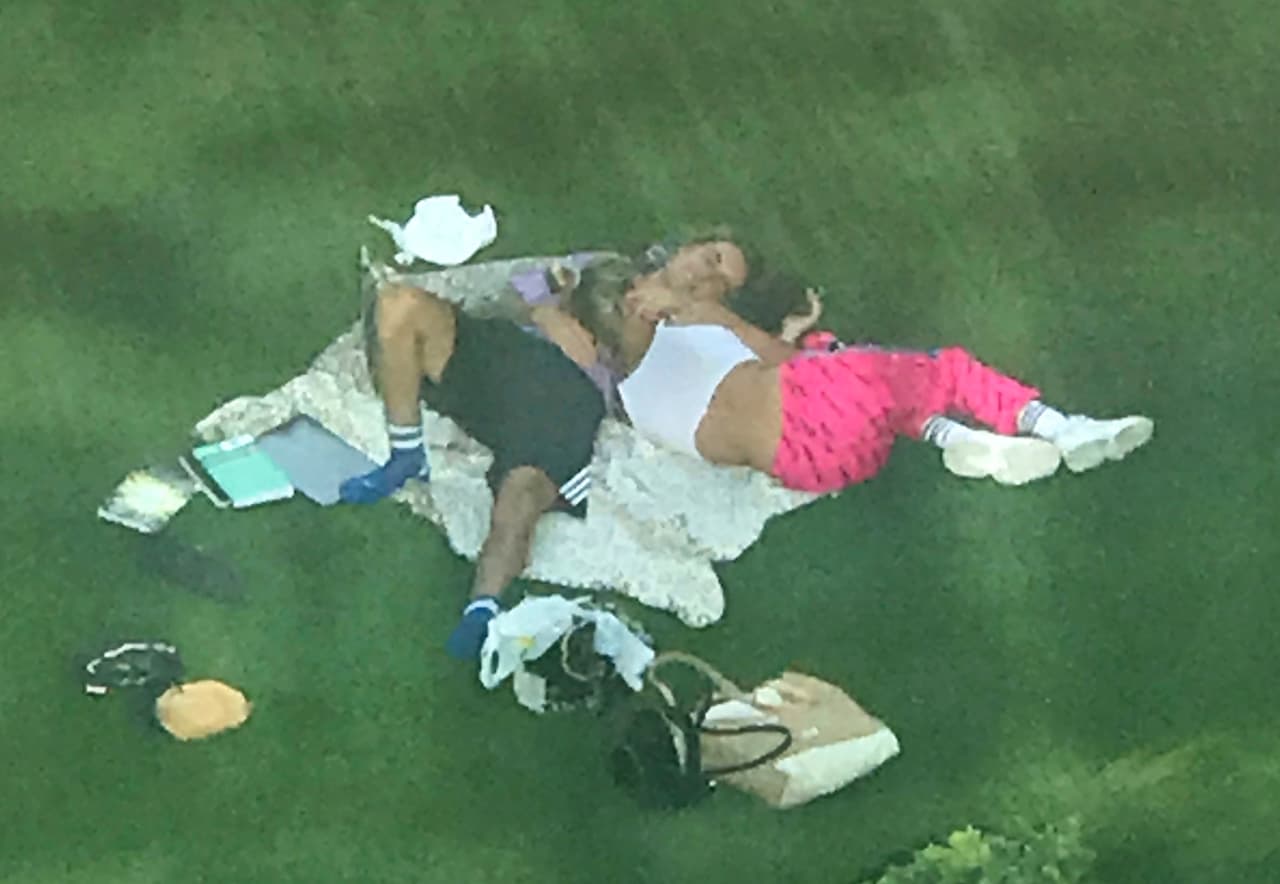 Fue en ese lugar al aire libre donde el artista canadiense y la sobrina de Alec Baldwin se dejaron ver muy cariñosos y felices entre besos y arrumacos, en lo que parecía un picnic.