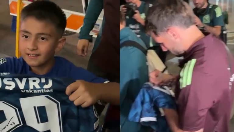 Santi Giménez hace feliz a un pequeño fan con un autógrafo 