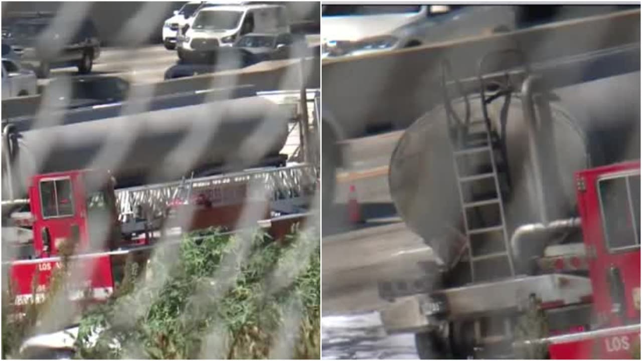 Camión con 9,000 galones de gasolina se incendia y provoca cierre de la autopista 405