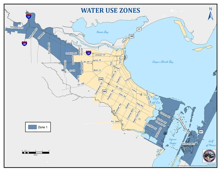 Zonas de restricción de agua en Corpus Christi
