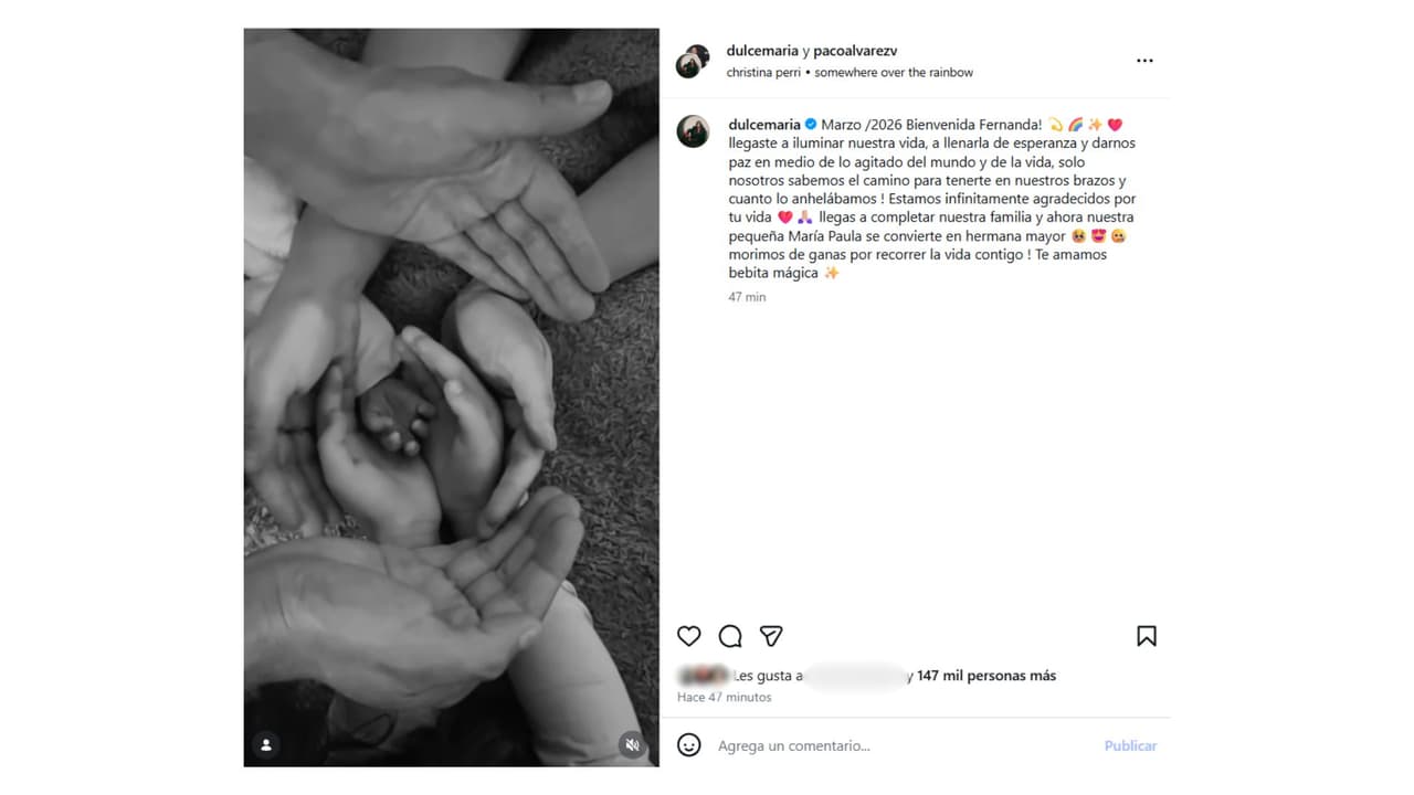 Así anunció Dulce el nacimiento de su segundo bebé.