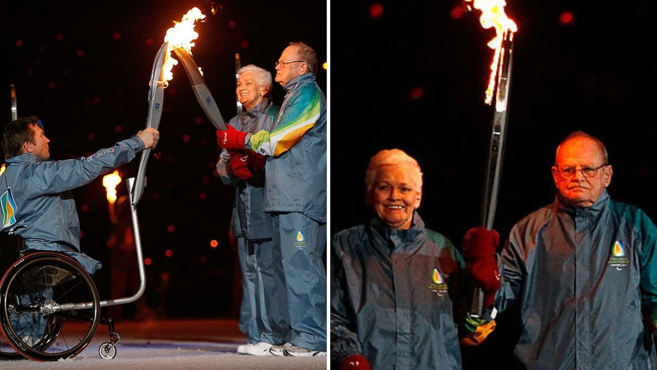 Betty y Rolly Fox, papás de Terry Fox, en los Juegos Paralímpicos de Invierno 2010