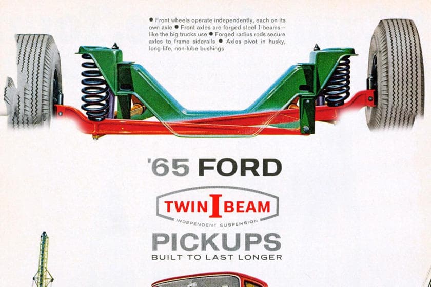 <b>3) Suspensión delantera independiente (cont.)</b>
<br>El sistema que Ford empleó para reemplazar al de muelles fue tan efectivo que fue usado en el F-150 hasta 1996.
<br>