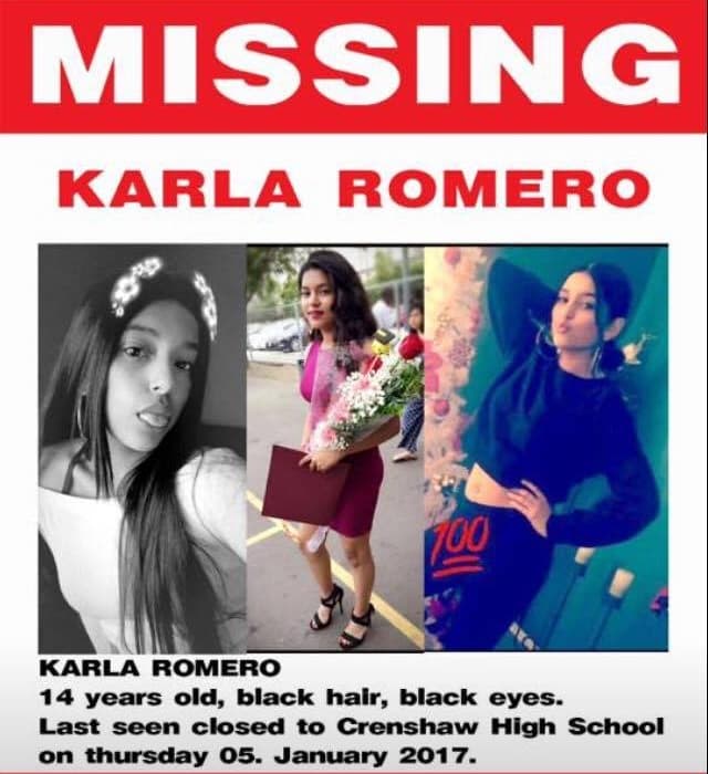 Volante difundido sobre la desaparición de Karla Romero.