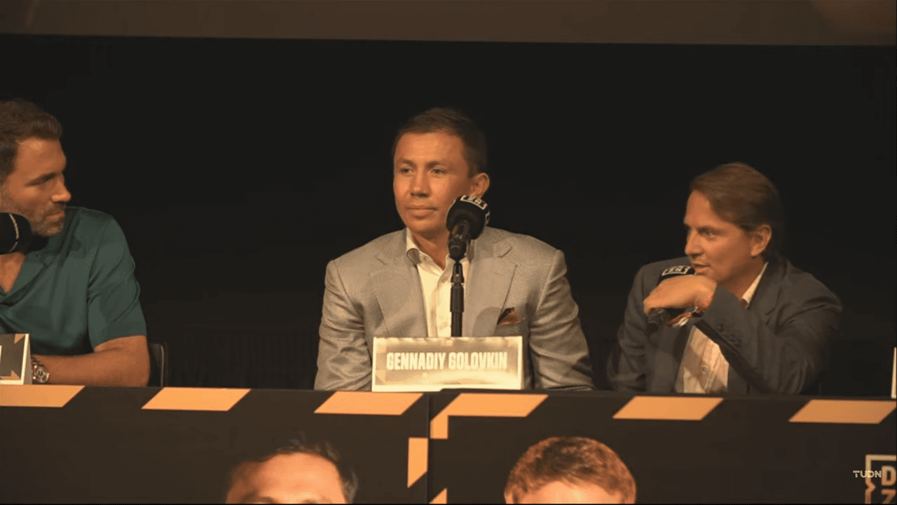 Conferencia de prensa de la trilogía entre el mexicano Saúl 'Canelo' Álvarez y el kazajo Gennady Golovkin 'GGG' en Los Angeles.