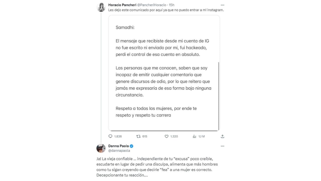 Danna Paola se lanzó en contra de Horacio Pancheri por no pedirle disculpas a Samadhi Zendejas.