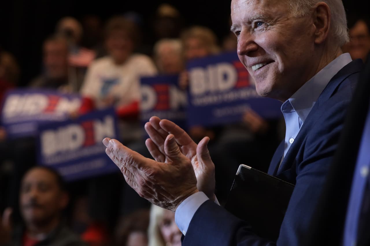 HENDERSON, NEVADA - FEBRUARY 14: Democratic presidential candidate former Vice President Joe Biden applauds during a campaign event at Sun City Macdonald Ranch February 14, 2020 in Henderson, Nevada. Biden continues to campaign for the upcoming Nevada Democratic presidential caucus. (Photo by Alex Wong/Getty Images)