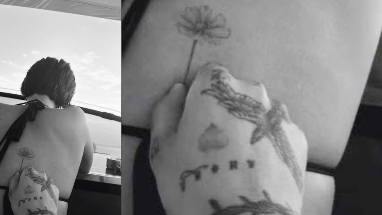 Christian Nodal presumió cómo él y Ángela Aguilar unieron sus tatuajes de esta manera para cerrar su luna de miel.