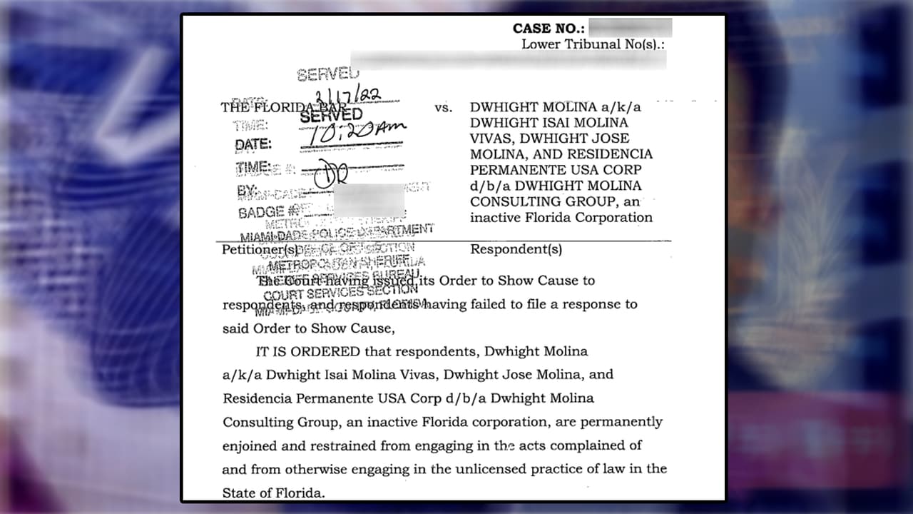 La Suprema Corte de Florida le prohibió a Molina “participar en los actos denunciados y a ejercer la abogacía sin licencia”.