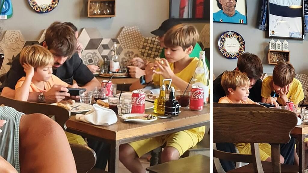 Piqué también fue captado con los niños en una pizzería en 'La Ciudad del Sol'.