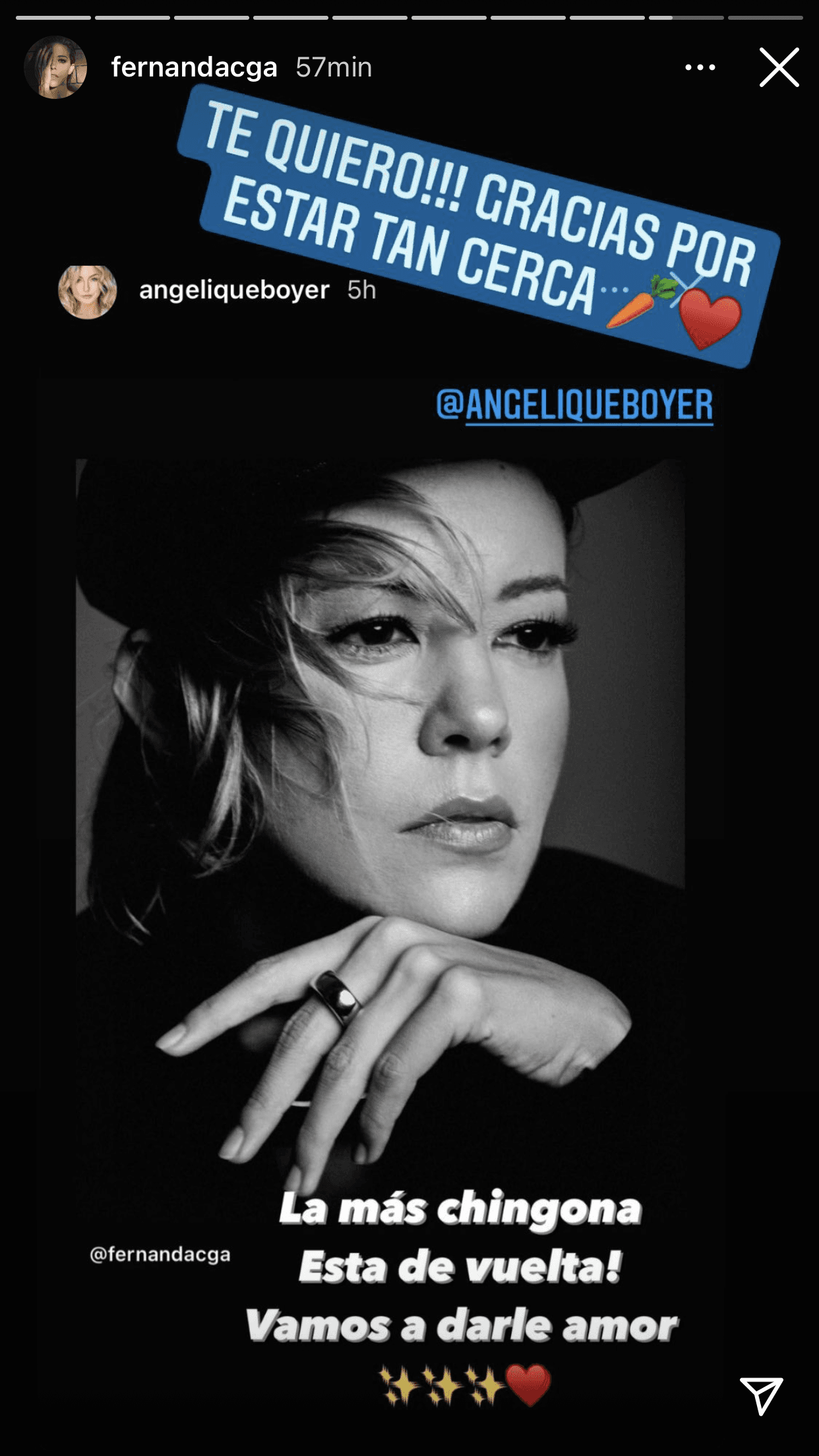 Angelique Boyer, una de las amigas más cercanas a Fernanda Castillo, no pudo contener su felicidad de verla de vuelta, mientras que la actriz le agradeció el 
<b><a href="https://www.univision.com/famosos/angelique-boyer-salud-fernanda-castillo-fotos" target="_blank">estar "tan cerca" de ella</a></b>. 
<br>