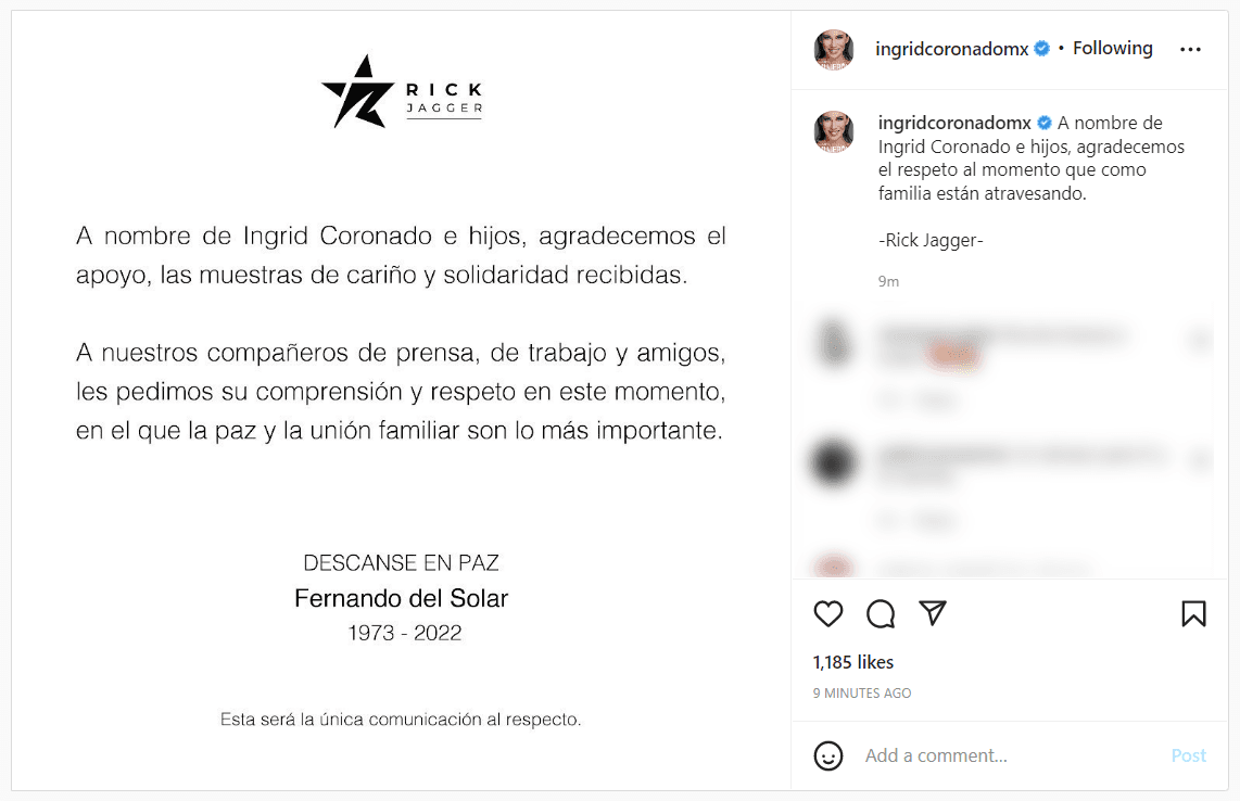 Ingrid Coronado rompió el silencio sobre la muerte de su exesposo Fernando del Solar.