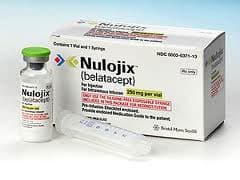 <b>Nombre:</b> Belatacept (Nulojix) polvo liofilizado.
<b>Categoría terapéutica:</b> trasplante.
<b>Vía de administración:</b> inyección.
<b>Primera escasez reportada:</b> 6 de marzo de 2017. Belatacept se usa junto con otros medicamentos para prevenir el rechazo de órganos después de un trasplante de riñón. Solo se administra a quienes han estado expuestos al virus de Epstein-Barr.