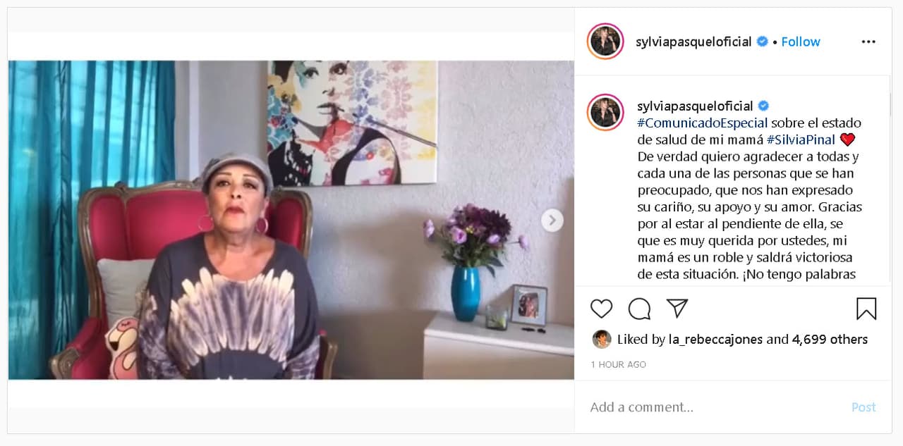 A través de un video publicado en su perfil de Instagram, la actriz dio una explicación optimista sobre la salud de su madre, informando que 
<b>"no está grave".</b>
<br>