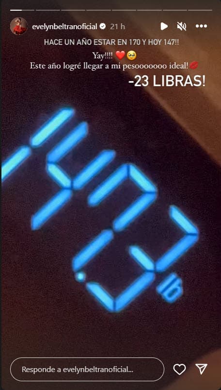 Evelyn Beltrán pierde 23 libras.