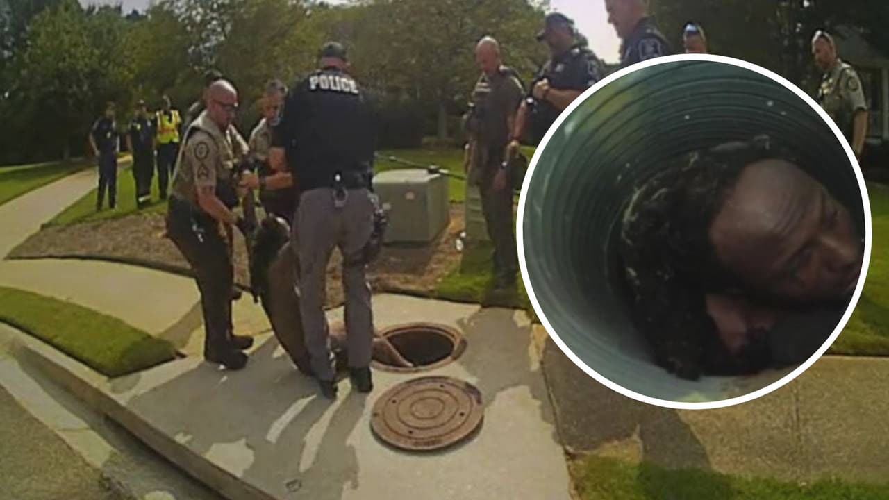 Presunto ladrón se arrastra por una alcantarilla para escapar de la policía pero queda atascado