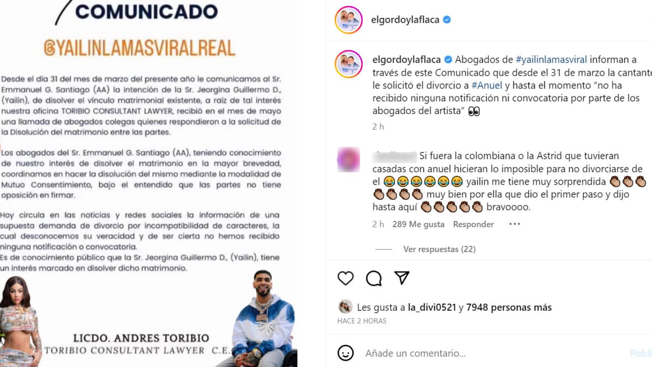 Este es el comunicado que emitió el abogado de Yailin en donde detalla el proceso de divorcio de Anuel que ha emprendido la cantante.