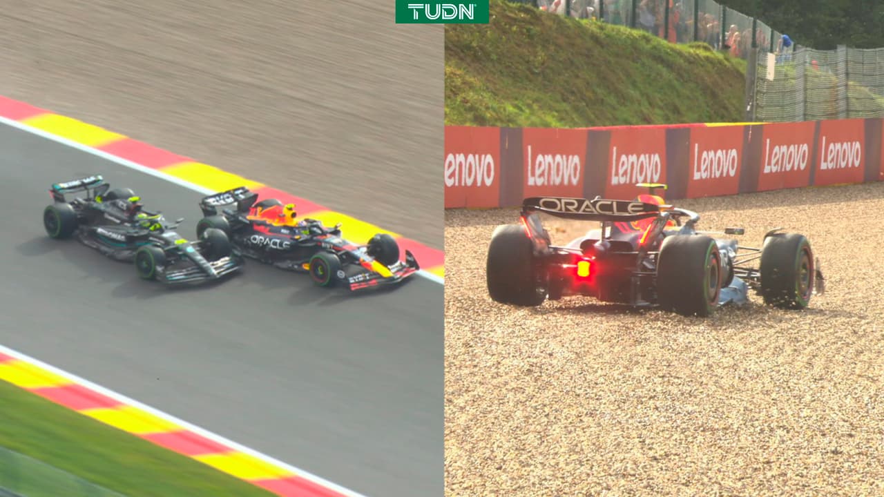 Checo Pérez es chocado por Hamilton y abandona Sprint del GP de Bélgica