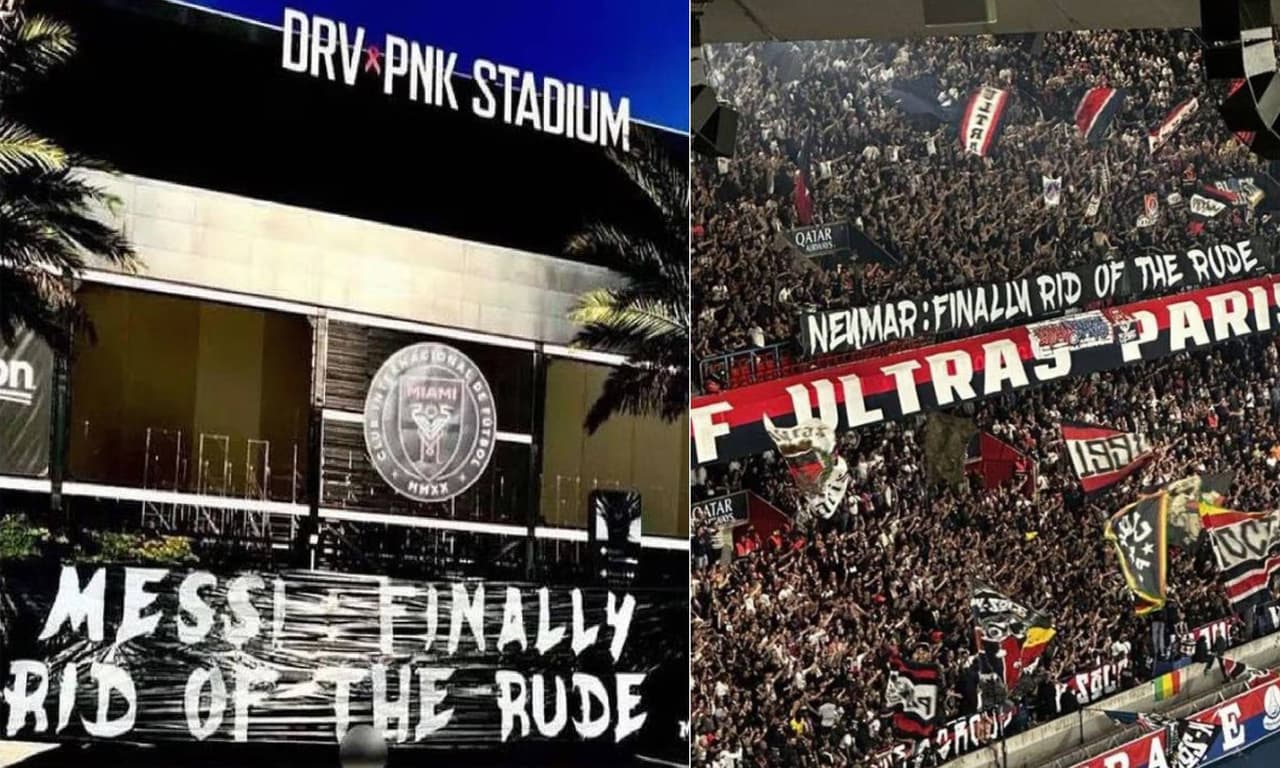 Fans del PSG dedican extrañas pancartas a Neymar y Messi en París y Miami 