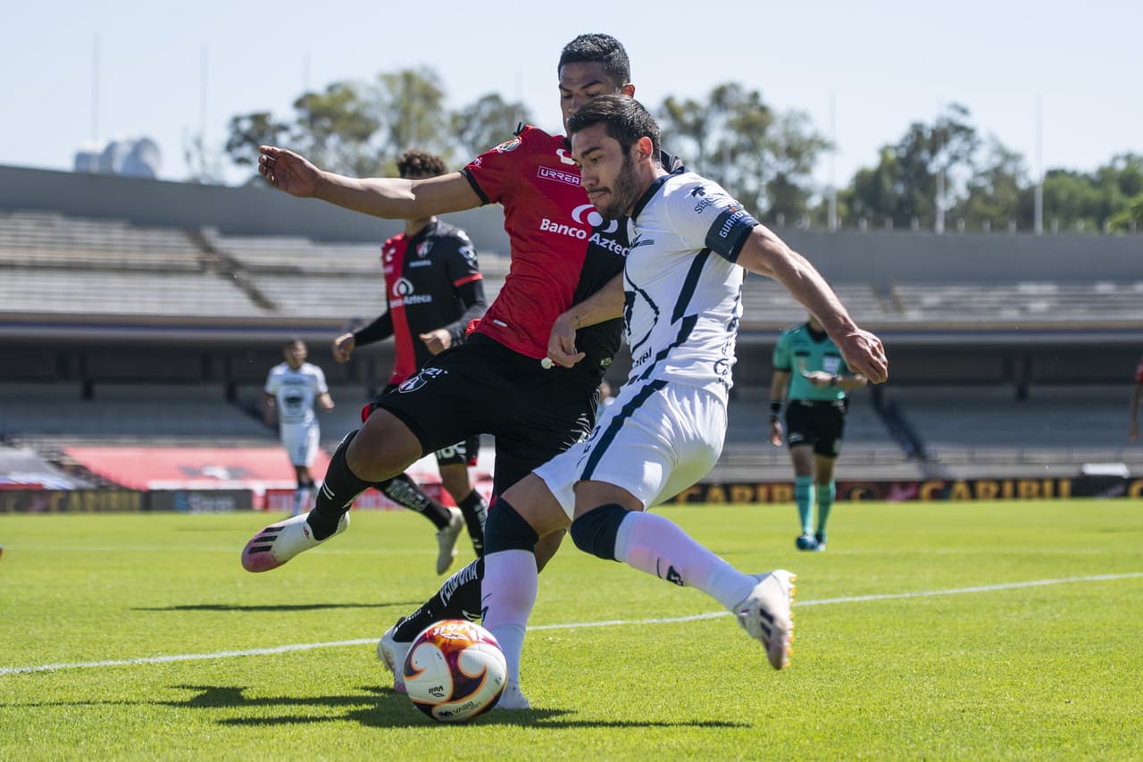 Se va sin goles el partido entre Pumas de la UNAM y Atlas, durante la Jornada 4 en el Estadio Olímpico Universitario. Atlas jugará contra Santos y Pumas se medirá ante Monterrey el próximo sábado en el Torneo Guard1anes 2021.
