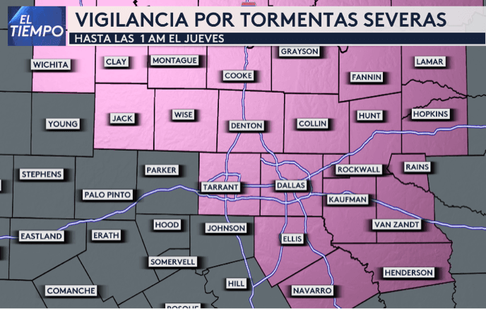 Emiten vigilancia por tormentas severas en el norte de Dallas y Fort Worth