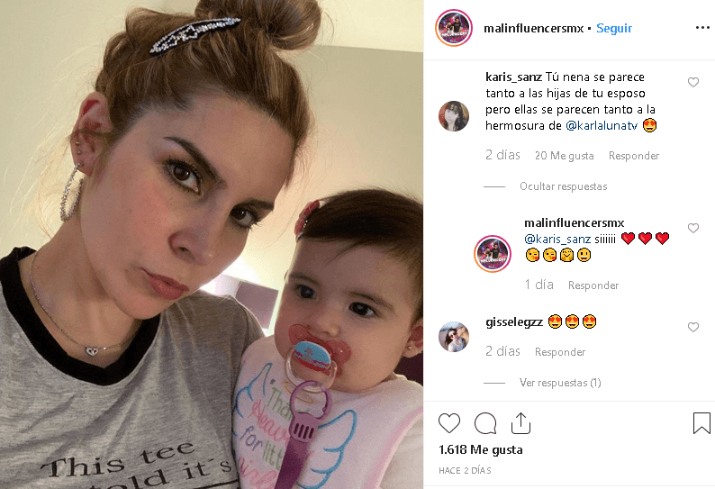 Seguidores de Karla Panini en Instagram han sugerido un parecido de la bebé Isabella con sus hermanas y la madre de éstas, Karla Luna, algo que Panini no negó.