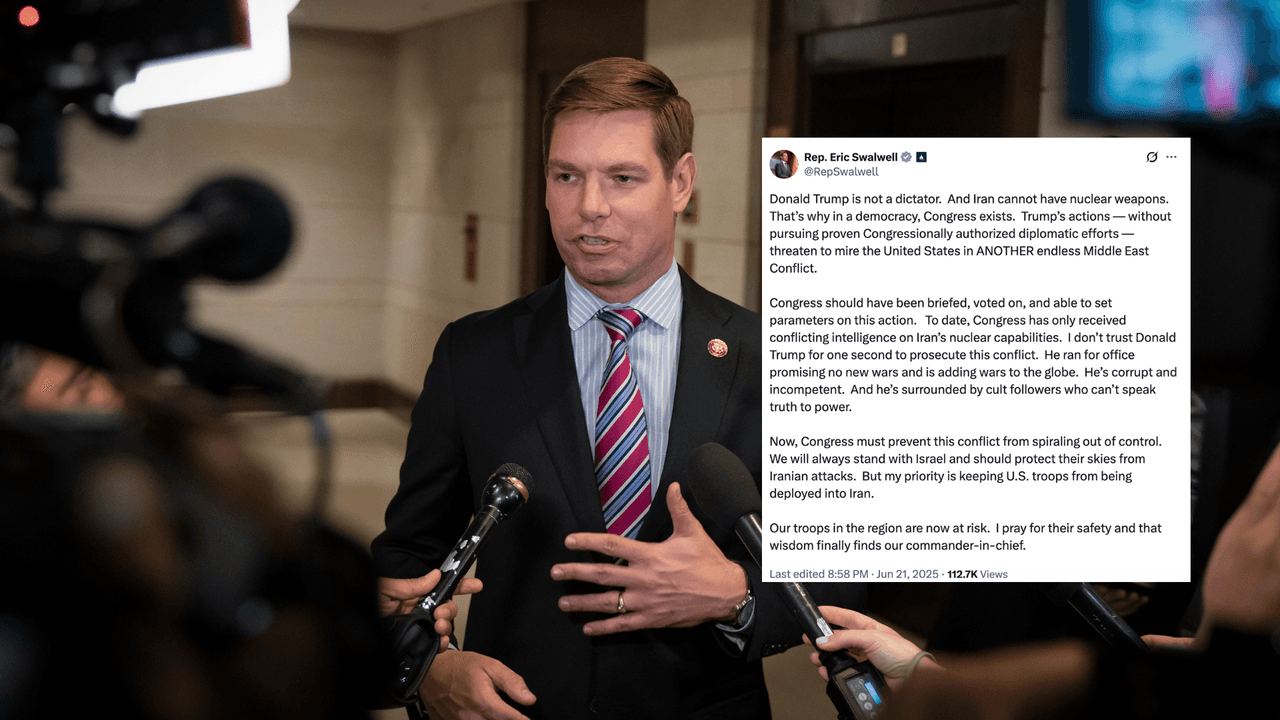<b>Eric Swalwell</b>, representante de California
<br>El demócrata Swalwell dice que estará enfocado en que tropas estadounidenses no sean enviadas a Irán. "El Congreso debería haber sido informado, votado y podido establecer parámetros sobre esta acción. Hasta la fecha, el Congreso solo ha recibido información contradictoria sobre las capacidades nucleares de Irán. No confío ni un segundo en que Donald Trump pueda procesar este conflicto."