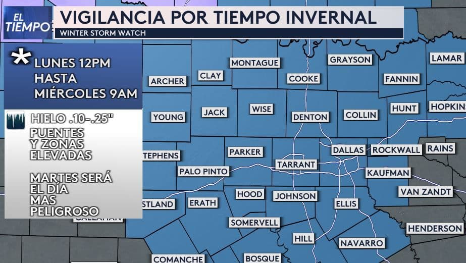 Se activa la vigilancia por tormenta invernal en Dallas - Fort Worth y el norte de Texas desde el lunes 30 de enero.