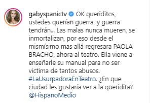 Con este mensaje, la actriz venezolana informó del nuevo proyecto en sus redes sociales y aclaró que 'La Usurpadora' estará ahora en el teatro.