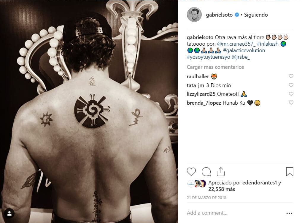 Justo el 21 de marzo de 2018, día que entra el solsticio de verano, Gabriel sorprendió luciendo el que sería su tatuaje más grande.