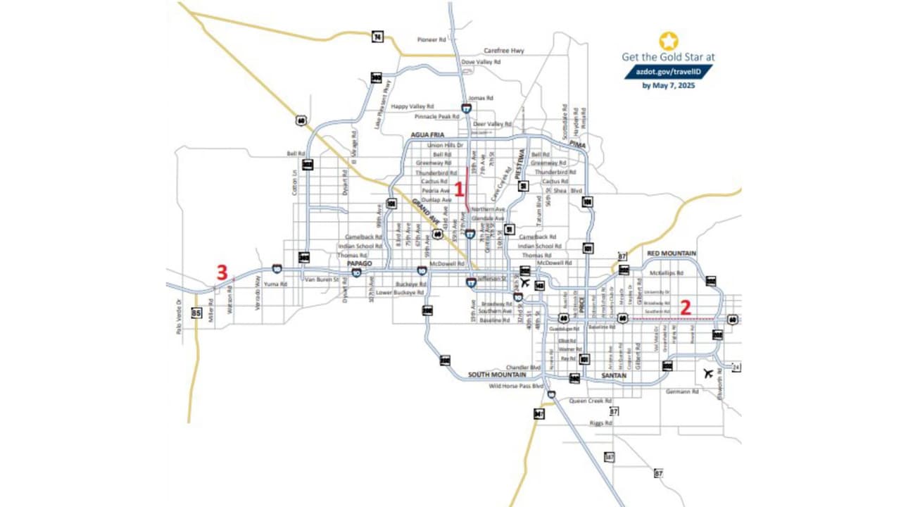 Cierres y restricciones en carreteras del área de Phoenix para el fin de semana