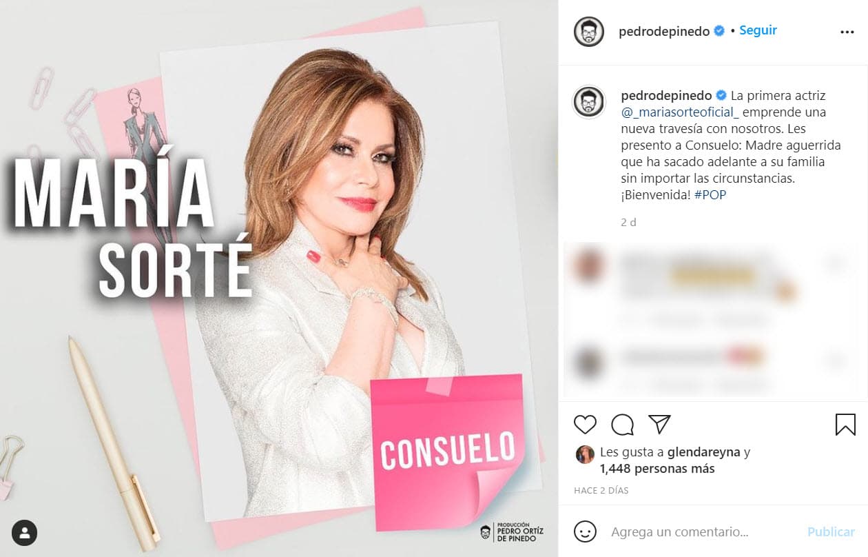 "Estoy en esta telenovela con Pedro Ortiz. Mi personaje es Consuelo, es muy hermoso", uno de sus hijos en la historia será Osvaldo de León.
<br>