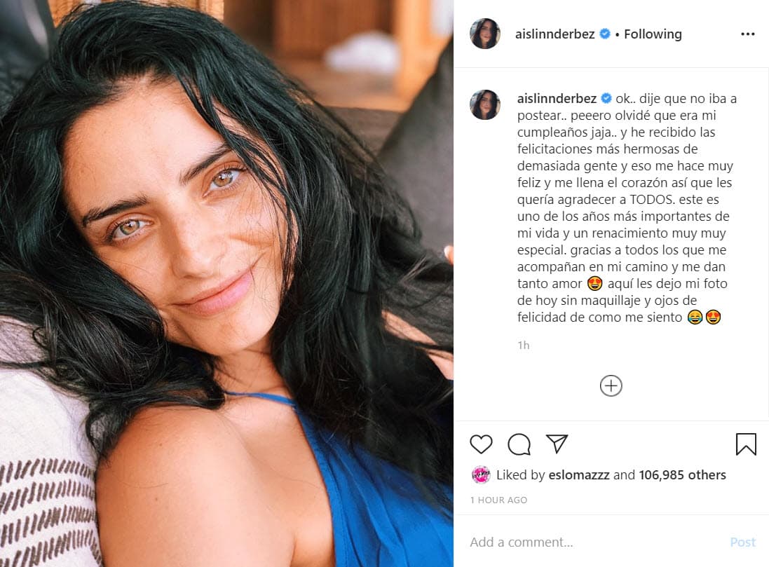 Aislinn reconoció que rompió la 'cuarentena virtual' con
<b>esta fotografía donde luce sin maquillaje.</b>
<br>