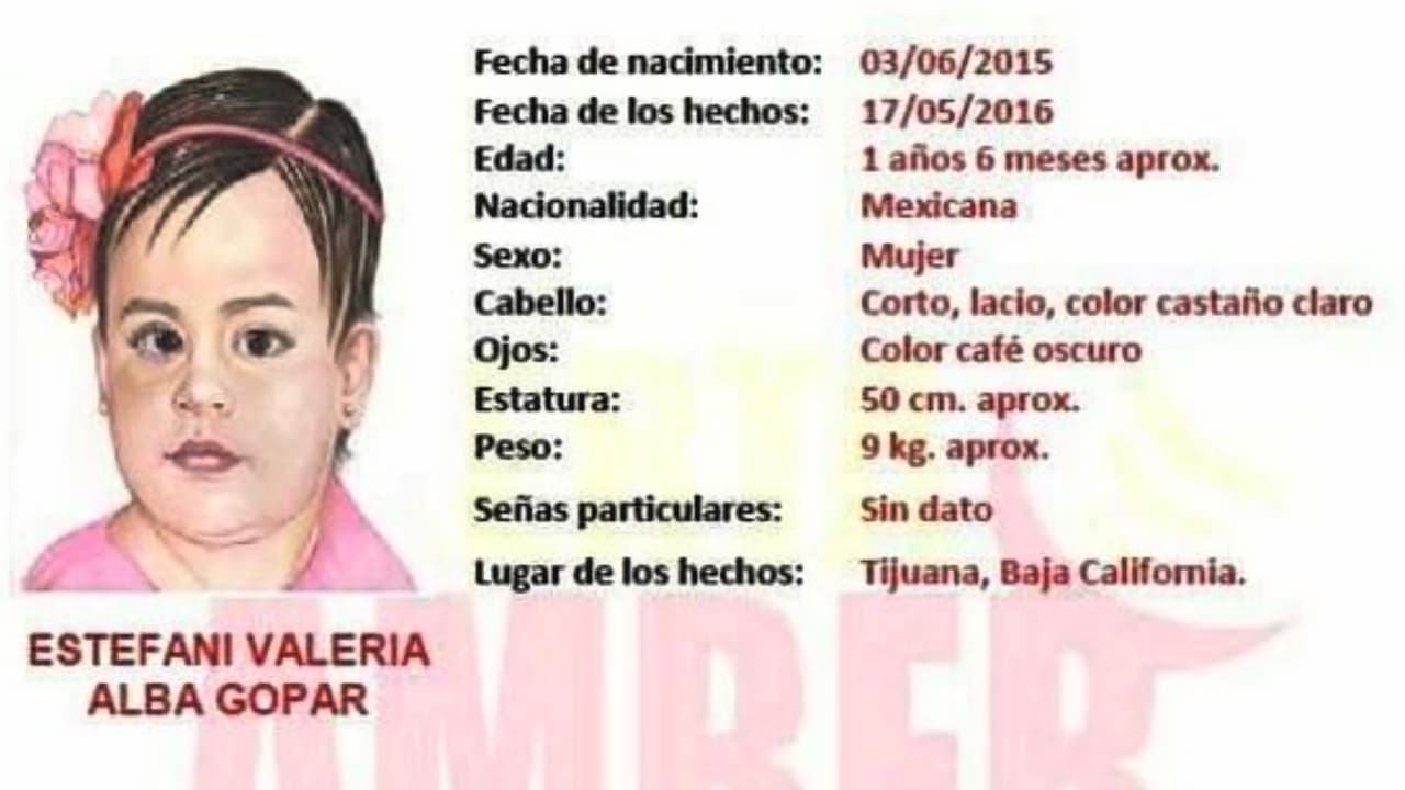 Ficha de la niña desaparecida en Tijuana.