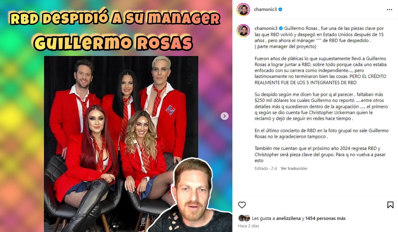 Chamonic reporta el despido de Guillermo Rosas.