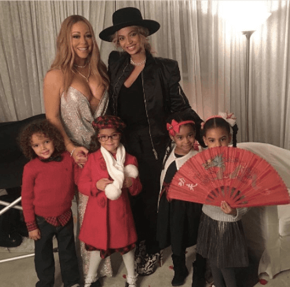 La diva Mariah Carey, que celebra la época con conciertos en Nueva York, recibió junto a sus gemelos la visita de Beyoncé, su hija y una amiguita.