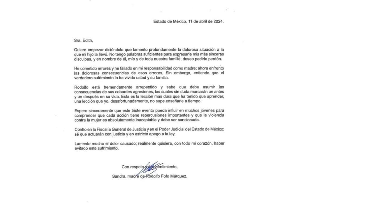 Carta de Sandra, mamá de 'Fofo' Márquez.
