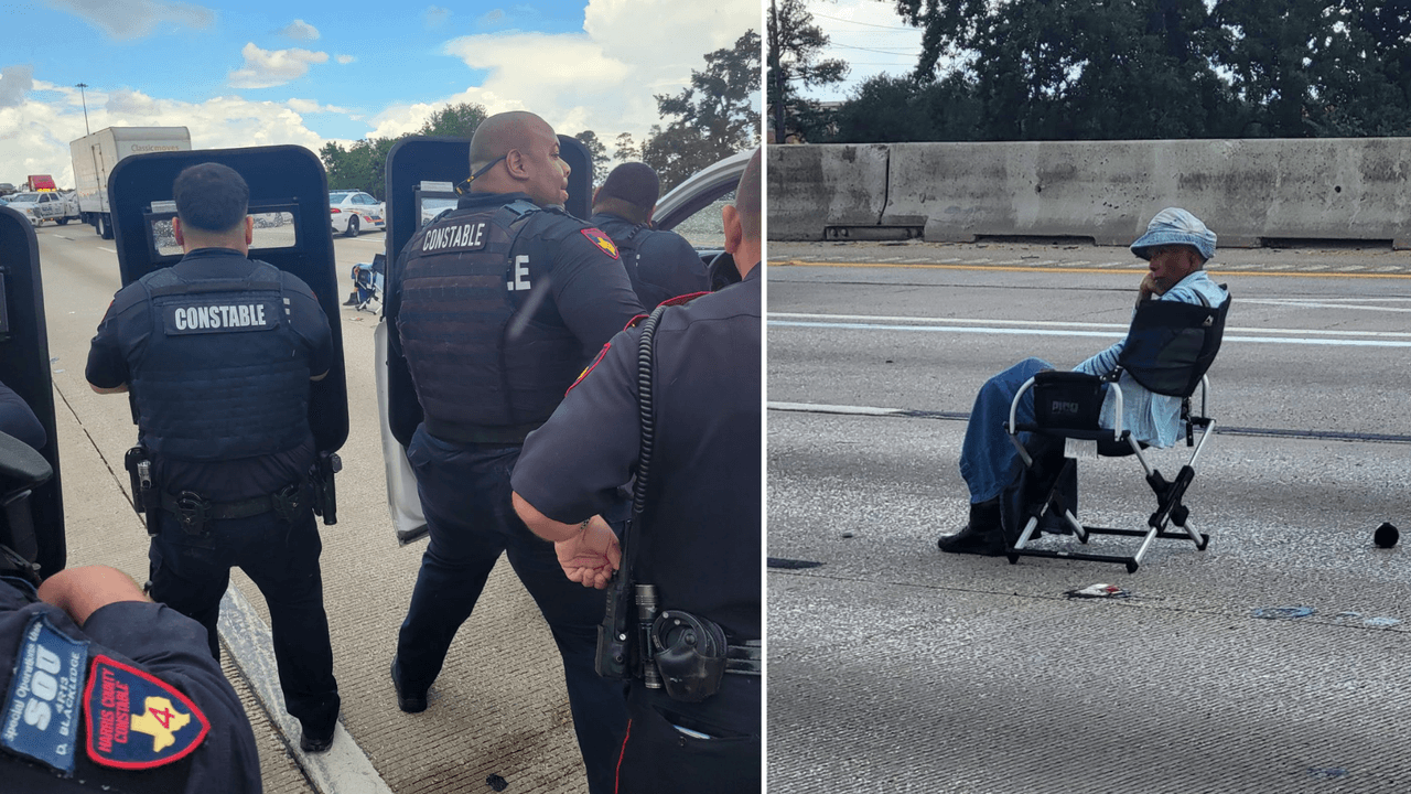 Mujer armada sentada en medio de la I-45 es detenida luego de más de cuatro horas