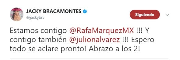 La actriz y conductora desea que se aclare pronto la situación para Julión, así como para el futbolista Rafa Márquez.